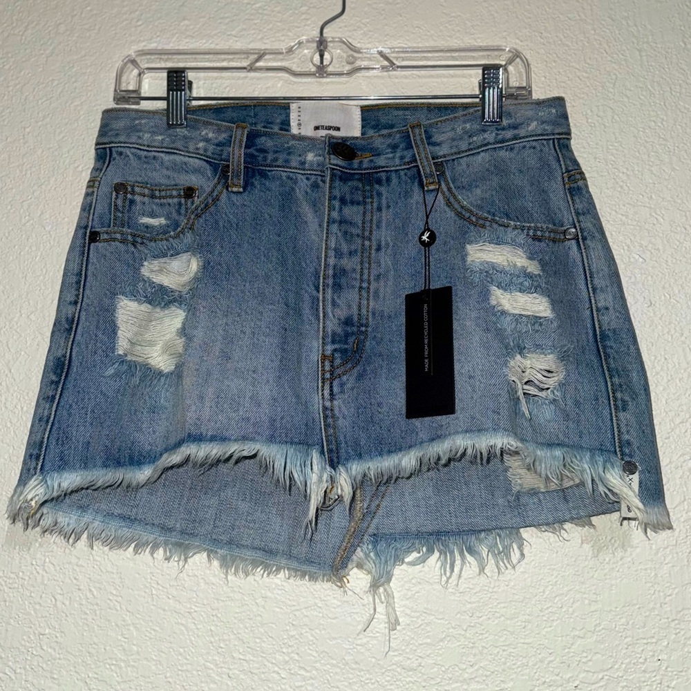 Revolve x One Teaspoon | Distressed Denim Mini Skirt size 26 NWT